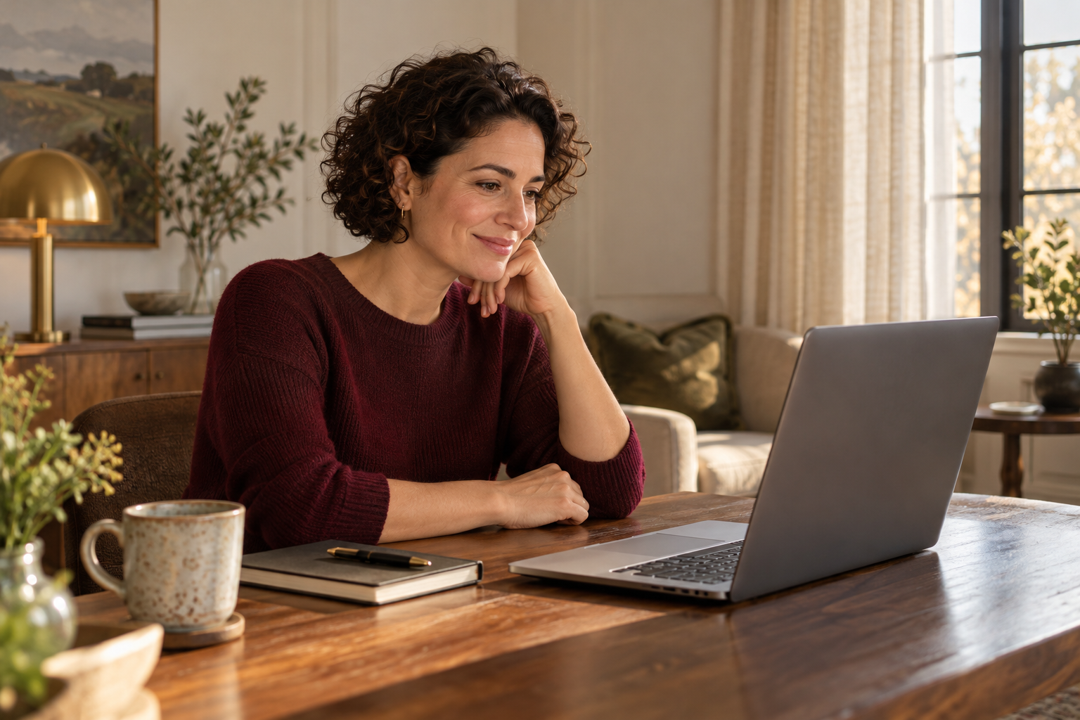 A woman listening during a virtual care visit from her home
